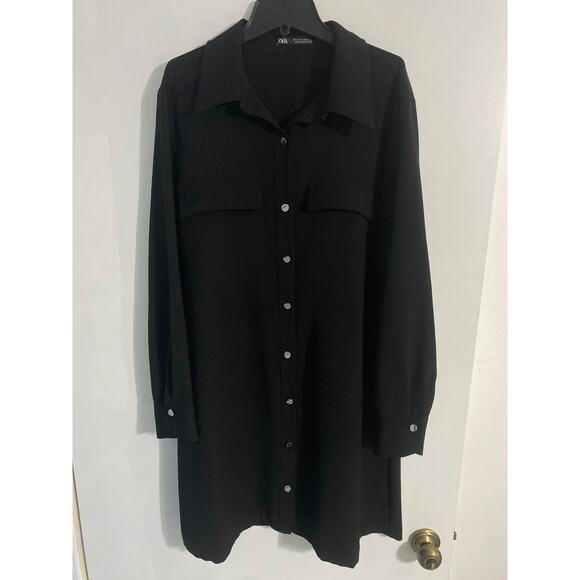 Zara button down dress women’s L black long sleeve minimalist career utility - Picture 1 of 6